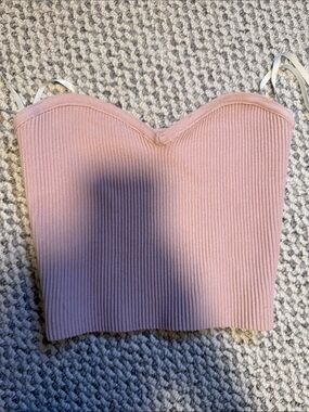 Babaton Aritzia Ribbed Blush Pink Sweetheart Crop Top
